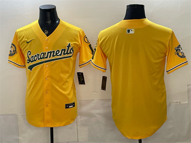 Men's Oakland Athletics Blank 2026 Yellow Alternate Sacramento Celebrating 125 Years Vapor Limited Stitched Baseball Jersey